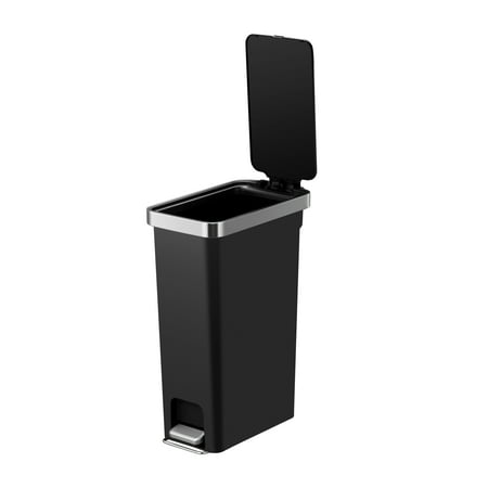 Better Homes & Gardens 10.5 Gallon Kitchen Step Trash Can, Plastic Slim Step-On Kitchen Trash Can, Black, Black