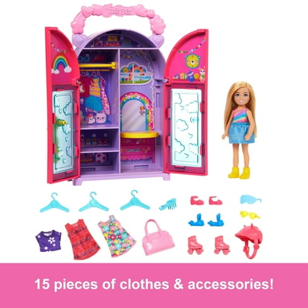 Barbie Chelsea Doll & Closet Toy Playset with Clothes & Accessories, Foldable Set for On-The-Go Play