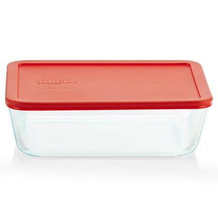 Pyrex 11-cup Rectangular Glass Food Storage Container with Red Lid