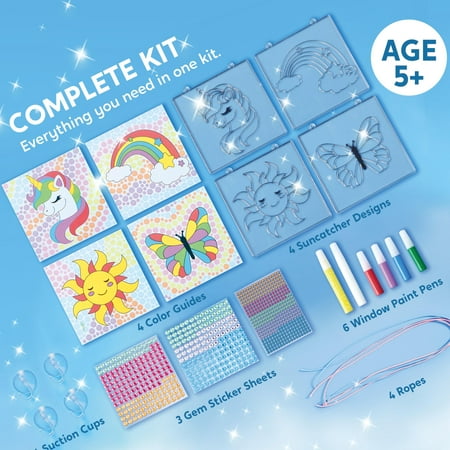 Joyfy 4-Piece Window Art Suncatcher Kits, Creative Gem Painting Arts and Crafts Kits for Kids Girls 6-12