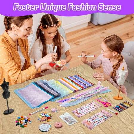 700+ PCS Fashion Designer Kits for Girls, Creativity DIY Arts & Crafts Kit with 4 Mannequins, Sewing Kit Toys Gift for Girls Ages 6-12