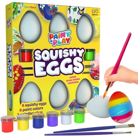 Dan&Darci Easter Egg Squishy Painting Kit - Arts and Crafts for Girls and Boys - Kids Art Activities - Craft Gift for Kids Ages 4-10 year old Girls - Decorate 6 Slow Rising White Squishies with Paint