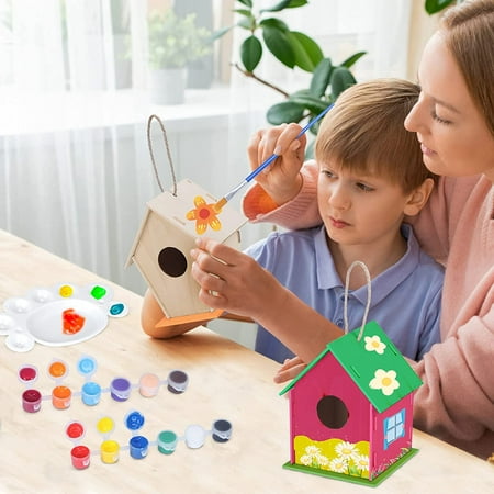 2Pack Arts and Crafts Kit for Kids, Build and Painting Wood Birdhouse Toys for Girls Boys 5 6 7 8 Years