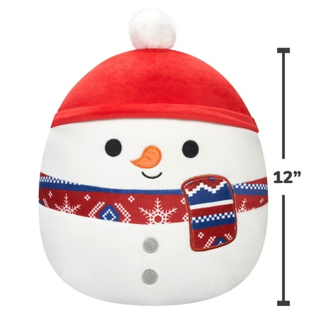 Squishmallows Official 12 inch Manny the Snowman with Red Hat and Scarf - Child's Ultra Soft Plush Toy