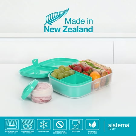 Sistema To Go Split Lunch Box, 1.1L Food Storage Container with 2 Compartments, Minty Teal