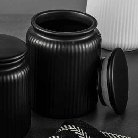 Thyme & Table Medium (815mL) Ceramic Ribbed Kitchen Organization Jar, Black