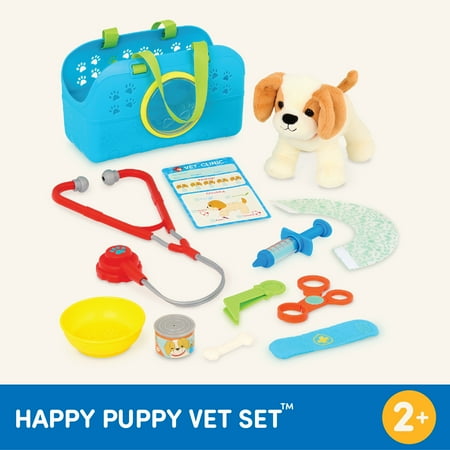 Battat Happy Puppy Vet Set with Plush Dog and 10 Plastic Accessories, Toddler and Preschool Toys
