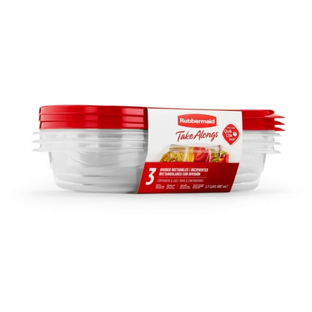 Rubbermaid Take alongs Divided Rectangular Food Storage Containers, 3.7 Cup, 3-Pack