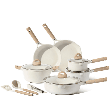 Carote Nonstick Pots and Pans Set,13pcs Induction Kitchen Cookware Sets White Granite, White