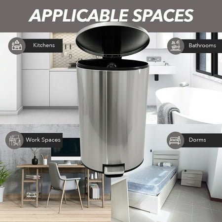 Better Homes & Gardens 10.5 Gallon Trash Can, Oval Kitchen Step Trash Can, Stainless Steel, Silver
