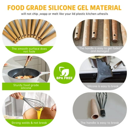 29 Pcs Silicone Kitchen Utensil Set, Cooking Utensils Set, Food Grade Silicone Spatula Set, BPA-Free, 446?F Heat Resistant Kitchen Gadgets Tools Set with Wooden Handle for Non-Stick Cookware, Gray, Gray