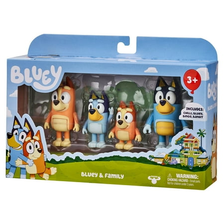 Bluey Family Figure 4-Pack, with Mum Dad Bingo Bluey, Ages 3+, Toddler Toys