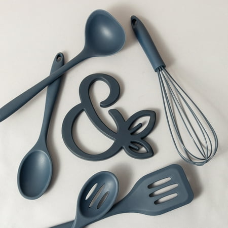 Thyme & Table Diecast 18-Piece Cookware & Silicone Utensil Set Non-Stick - Atlantic Blue, Blue