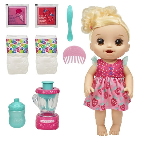 Baby Alive Magical Mixer Baby Doll Strawberry Shake, Blender, Drinks, Wets, Eats, Blonde Hair Toy, Strawberry Shake