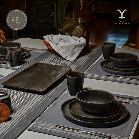 Yellowstone 12-Piece Ceramic Dinnerware Set, Rip Collection