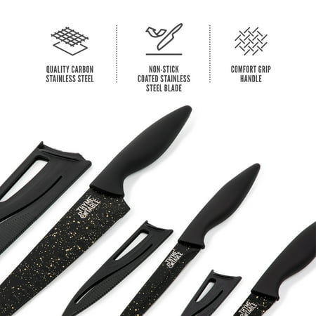 Thyme & Table Non-Stick Coated High Carbon Stainless Steel Speckled Kitchen Knives, 3 Piece Set, Black