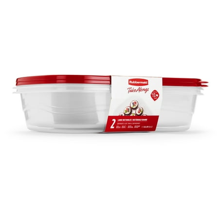 Rubbermaid TakeAlongs, 1 Gallon, 2 Packs, Red, Large Rectangular Plastic Food Storage ContainersRed,