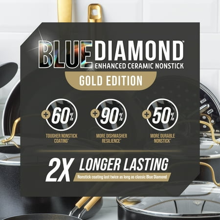 Blue Diamond Gold Edition Ceramic Nonstick 12 Piece Cookware Set, PFAS-Free, Gold