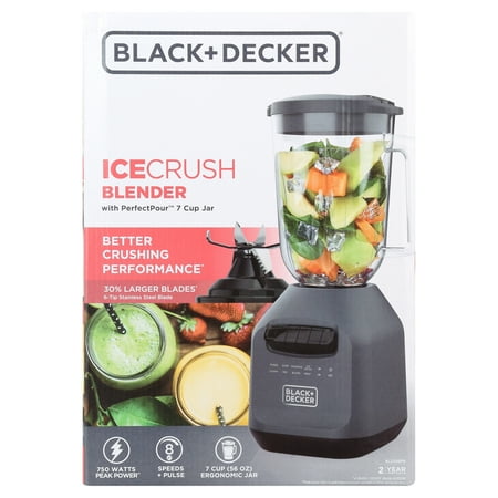Black & Decker Ice Crush Blender with 56 Ounce (7 Cup) PerfectPour Plastic Jar, Powerful 6-Tip Stainless Steel Blade, 8-Speeds Plus Pulse, 750 Peak Watts of Power, BL2209PB