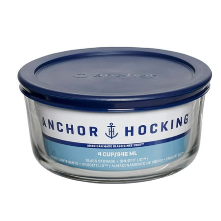 Anchor Hocking Glass Food Storage Container with Lid, 4 Cup Round