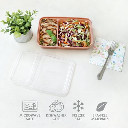 Bentgo? Prep 2-Compartment Containers - 20-Piece Meal Prep Kit with 10 Trays & 10 Custom-Fit Lids - Durable Microwave, Freezer, Dishwasher Safe Reusable BPA-Free Food Storage Containers- Blush Pink, N/A
