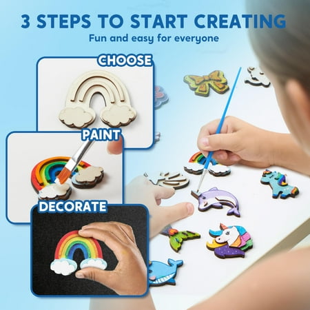 Joyfy Fantasy Wooden Magnets Painting Art & Craft Kit, 12 Piece for Kids Toddler Age 3+