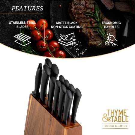 Thyme & Table Knife Set, 13-Piece Kitchen Slim Block Stainless Steel Knife Set
