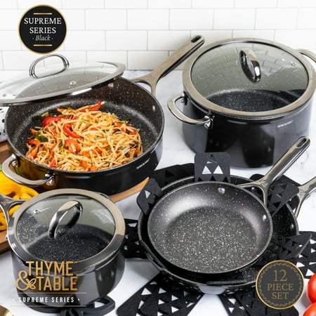 Thyme & Table Supreme 12-Piece Cookware Set Non-Stick - Black, Black