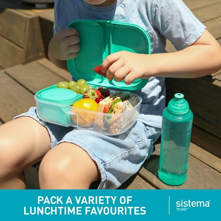 Sistema To Go Split Lunch Box, 1.1L Food Storage Container with 2 Compartments, Minty Teal