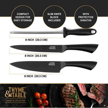 Thyme & Table Knife Set, 13-Piece Kitchen Slim Block Stainless Steel Knife Set