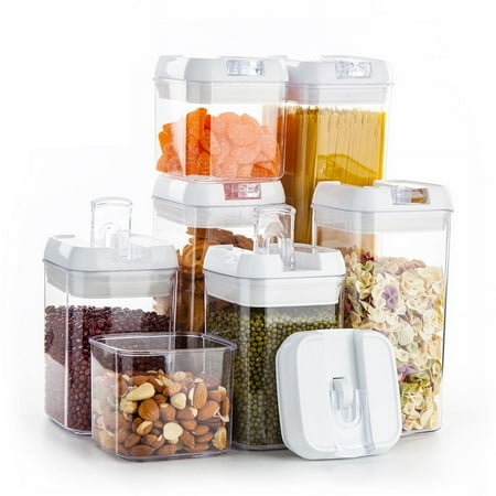 7 Pieces Airtight Food Storage Containers, BPA Free Plastic Cereal Containers with Easy Lock Lids, for Kitchen Pantry Organization and Storage, with 10 Labels and 1 Marker Pen