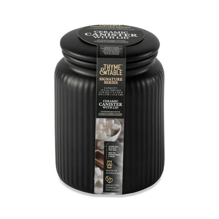 Thyme & Table Small (580mL) Ceramic Ribbed Kitchen Organization Jar, Black
