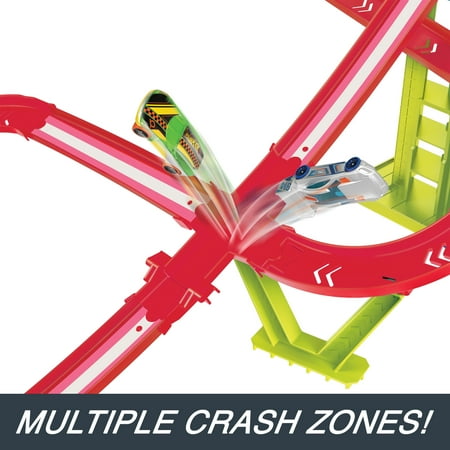 Hot Wheels Track Set, Neon Speeders Skyscraper Speed Circuit with 1 Hot Wheels Car