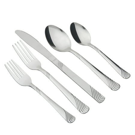 Mainstays Swirl 49 Piece Stainless Steel Flatware and Organizer Tray Set, Silver, Service for 8 3.29 lb