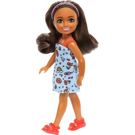 Barbie Chelsea Doll, Small Doll Wearing Removable Blue Dress with Brown Hair & Green Eyes