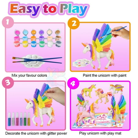 Yileqi Paint Your Unicorn Kit, Paint Craft Girls Arts Crafts Years Old, Unicorn Party Favor Activities Gift