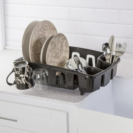 Sterilite DrainRack, Dishrack and Drainboard All-in-One, Inclined Base for Draining, Black