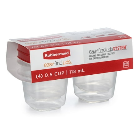 Rubbermaid Easy Find Lid, 0.5 Cup, Set of 4, Plastic Food Storage Containers