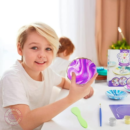 Dan&Darci Craft 'n Clay - Jewelry Dish Making Kit for Kids and Tween Girls Age 8-14 Year Old - Best DIY Arts & Crafts Gift - Girl Birthday Gifts Ideas - Art Projects Kits