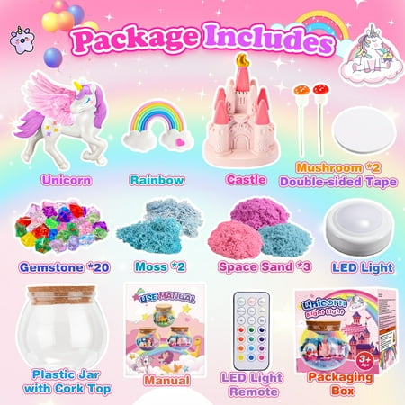 Unicorn Terrarium Craft Kit for Kids, Unicorn Gifts for 3 4 5 6 7 8 Year Old Girls, Craft Kits for Kids Girls Age 3-9, Kids LED Night Light, Birthday Gifts for 5-12 Year Old Girls