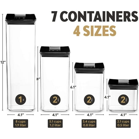 7 Pieces Airtight Food Storage Container Set Kitchen Organization Containers with 8 Labels & Chalk Marker BPA Free Clear Plastic Kitchen and Pantry Organization Containers
