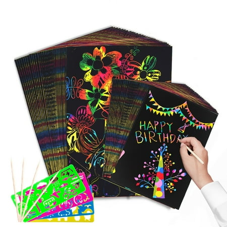 BESSNINI Scratch Paper Arts and Crafts Kits, Rainbow Cards Drawing Crafts for Adults Kids 3 4 5 6 7 8-12 Years Old Girls & Boys (70 Pieces)