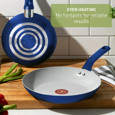 T-fal Easy Care Ceramic Non-Stick, 12 Piece Pots and Pans Cookware Set, Electric BlueBlue,