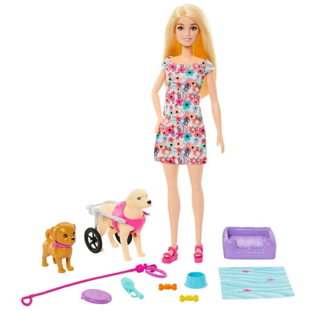 Barbie Doll Pup Playset with a Toy Pup and Dog in a Wheelchair, Plus Pet Accessories, 10+ Pieces