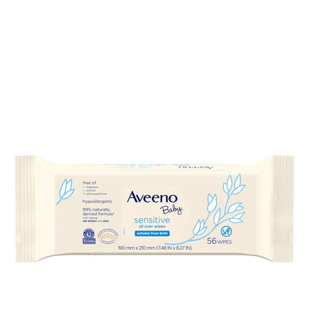 Aveeno Baby Sensitive All Over Aloe Baby Wipes, 3 Resaleable Packs (168 Total Wipes)