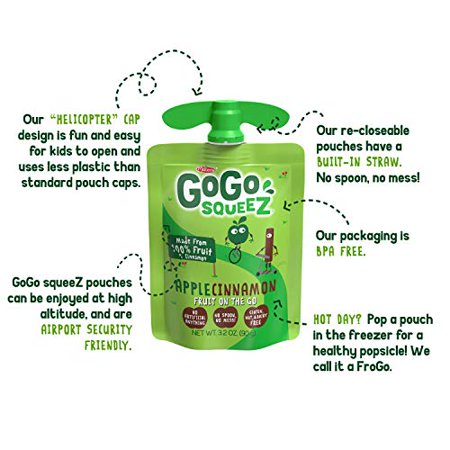 (12 Pack) GoGo Squeez Applesauce Apple Cinnamon Snack Pouch, 3.2 oz, 12 Pack