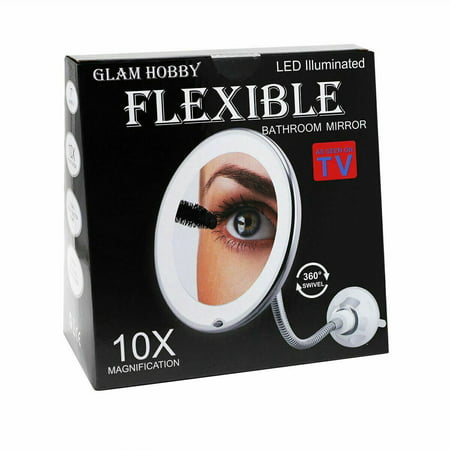 10X Gooseneck Magnifying Makeup, Magnification Bathroom Mirror + LED Light, A