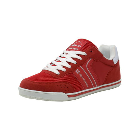 Alpine Swiss Liam Mens Fashion Sneakers Suede Trim Low Top Lace Up Tennis ShoesRed,