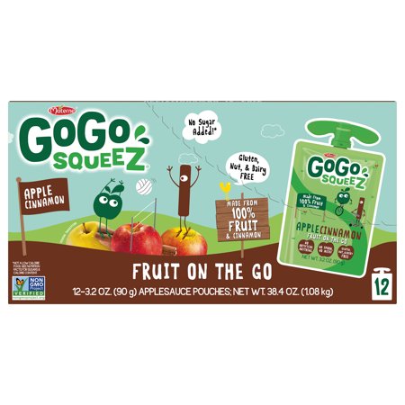(12 Pack) GoGo Squeez Applesauce Apple Cinnamon Snack Pouch, 3.2 oz, 12 Pack