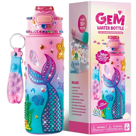 Joyfy Decorate Your Own Mermaid Water Bottle, 20 oz, Purple, with Gem Stickers